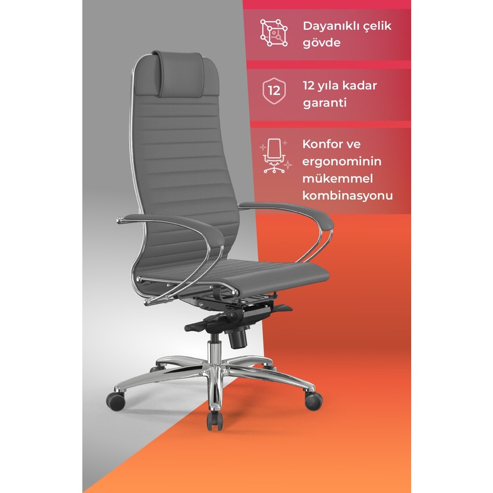 110001074895358.jpg Metta Samurai Ergonomik Deri Ofis Koltuğu / Çalışma Sandalyesi - F.2.1.49 - Gri - Görsel 1