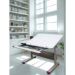 Creo Mobili Çekmeceli Çocuk Masası Eğim Verilebilir ve Çekmeceli Masa - 130x70 Cm, Beyaz/Fuşya - Vega Basic