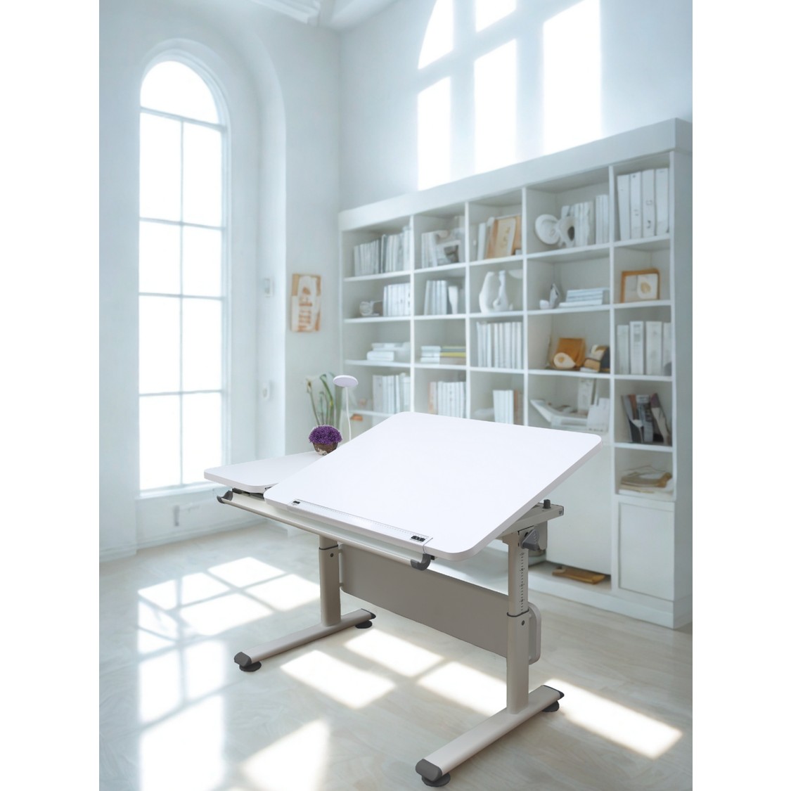 110001078676242.jpg Creo Mobili Kompakt Çalışma Masası, Yükseklik Ayarlı Montessori Uyumlu - 130x70 Cm, Beyaz/Gri - Vega Simple - Görsel 1