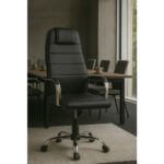 Arji Ev ve Ofis Çalışma Sandalyesi Bilgisayar Koltuğu Metal İskelet - Siyah Deri