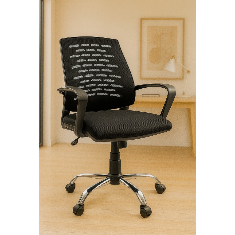 110001098112182.jpg Arji Ev ve Ofis Çalışma Sandalyesi Bilgisayar Koltuğu Çalışma Koltuğu Krom Ayak- Siyah - Görsel 1