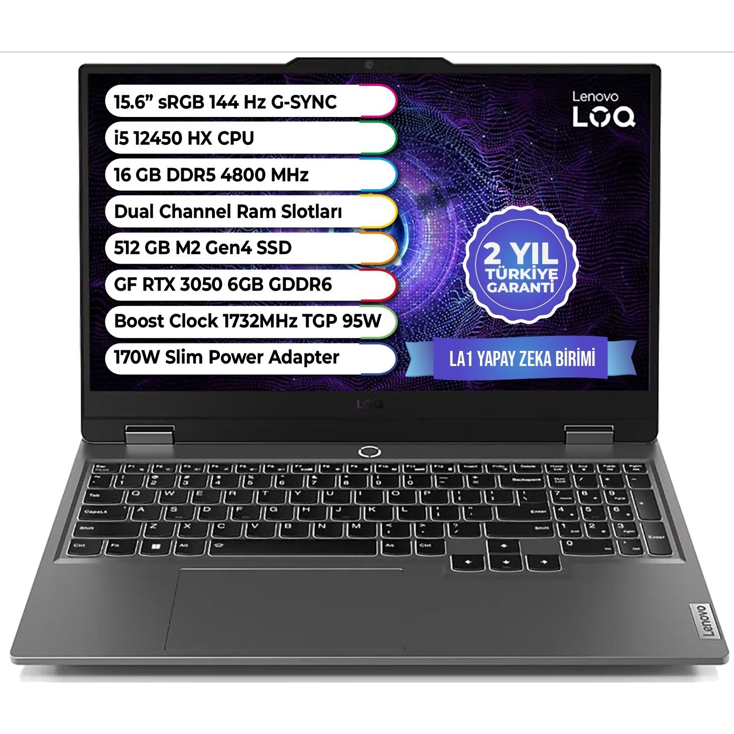 110001109745750.jpg Lenovo Loq Intel Core I5-12450HX 16GB 512GB SSD Rtx™ 3050 6gb 15,6" Gaming Laptop 83GS008GTR - Görsel 1