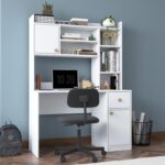 Rani HA128 Kitaplıklı Raflı 2 Kapaklı 1 Çekmeceli Çalışma Ofis Bilgisayar Masası Beyaz - Görsel 4