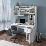 Rani HA128 Kitaplıklı Raflı 2 Kapaklı 1 Çekmeceli Çalışma Ofis Bilgisayar Masası Beyaz - Görsel 5