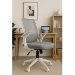 Sahmetra Pacers Katlanır Kollu Çalışma Sandalyesi | Ofis ve Bilgisayar Koltuğu | Gri Kumaş - Beyaz Kollar