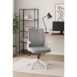 Sahmetra Pacers Katlanır Kollu Çalışma Sandalyesi | Ofis ve Bilgisayar Koltuğu | Gri Kumaş - Beyaz Kollar - Görsel 2