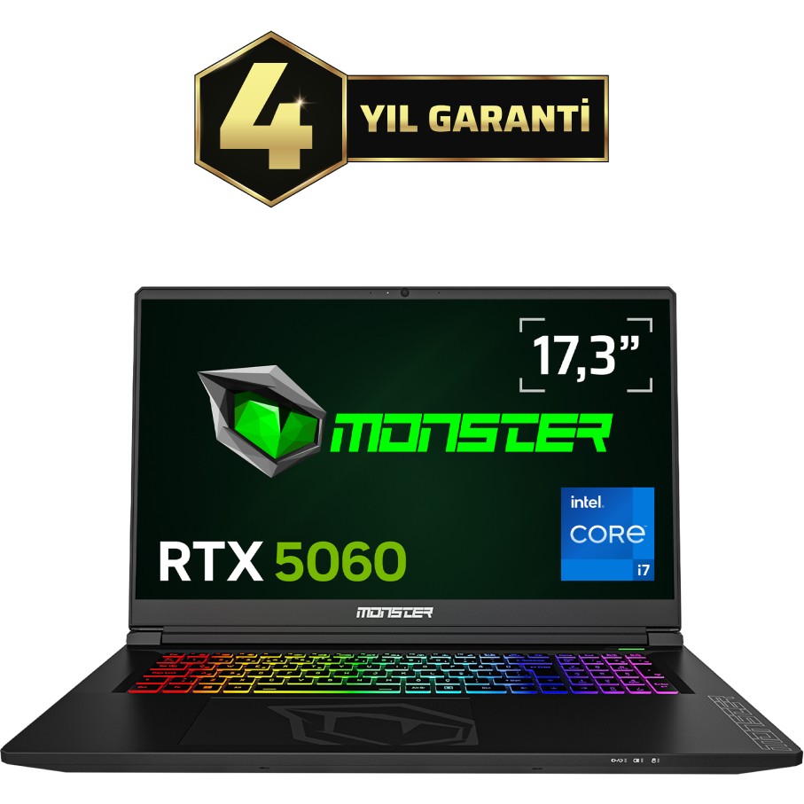 110001148130234.jpg Monster Tulpar T7 V26.2.2 Intel Core I7 13620H 32 GB Ram 1 Tb SSD 8 GB Rtx 5060 Freedos 17,3" Fhd 144 Hz Oyun Bilgisayarı - Görsel 1