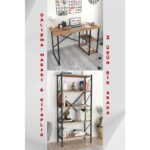Bofigo 2 Raflı Çalışma Masası Bilgisayar Masası Ofis Ders Masası + 5 Raflı Kitaplık Metal Kitaplık Çam