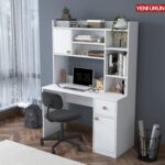 Rani HA128 Kitaplıklı Raflı 2 Kapaklı 1 Çekmeceli Çalışma Ofis Bilgisayar Masası Beyaz