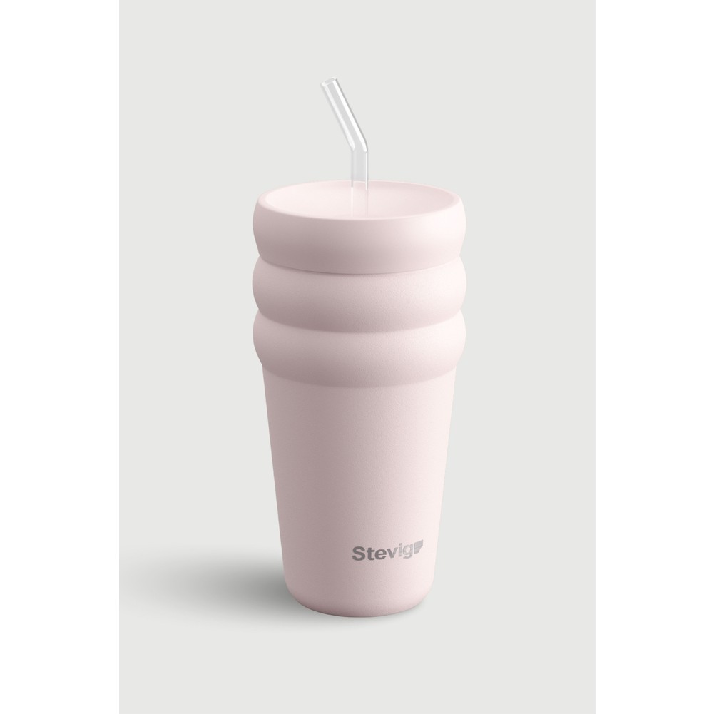 110001175251867.jpg Stevig 3 Bubble Two-Cap Straw Tumbler Çelik Termos 600 ml Soft Quartz ST-248 - Görsel 1