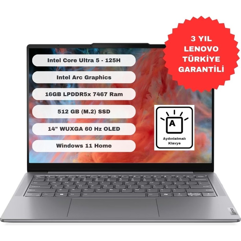 110001188703664.jpg Lenovo Yoga Slim 7 Intel Core Ultra 5 125H 16GB 512GB SSD Windows 11 Home 14" WUXGA Taşınabilir Bilgisayar 83CV007NTR - Görsel 1